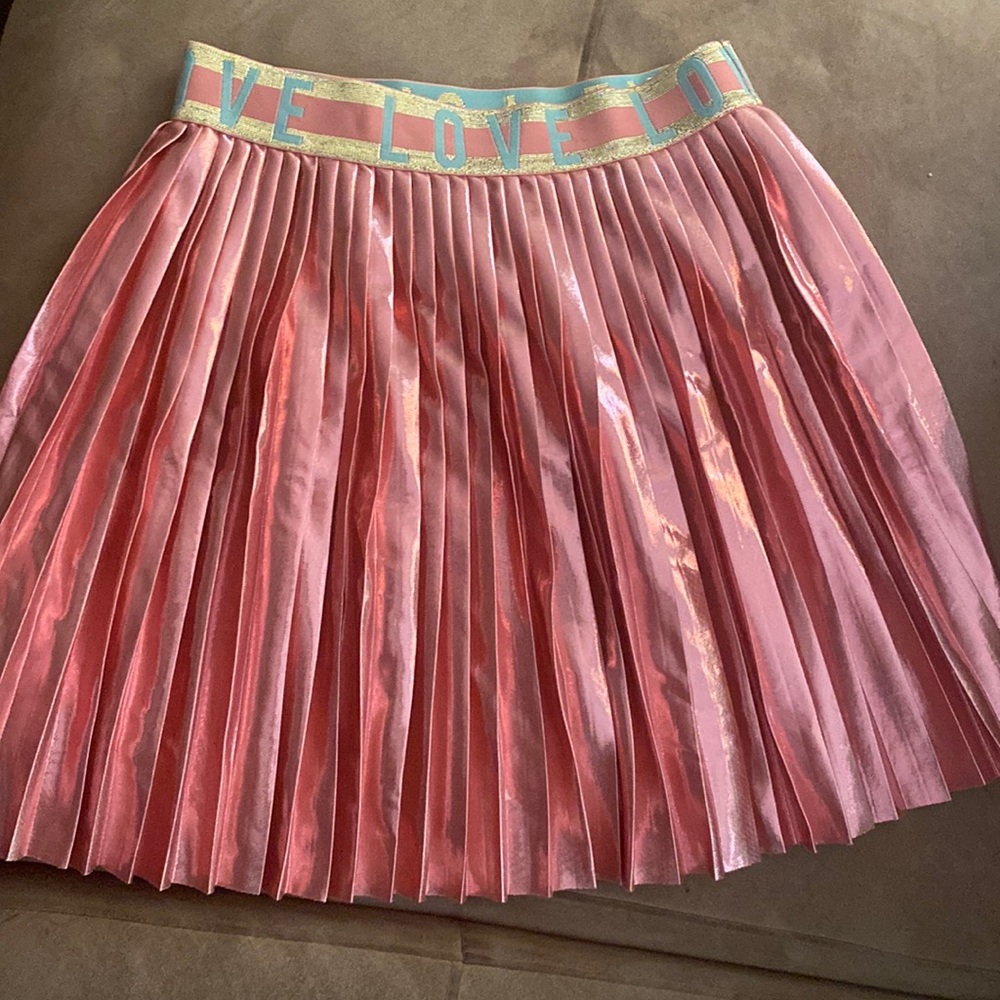 Pink metallic pleated skirt for girls